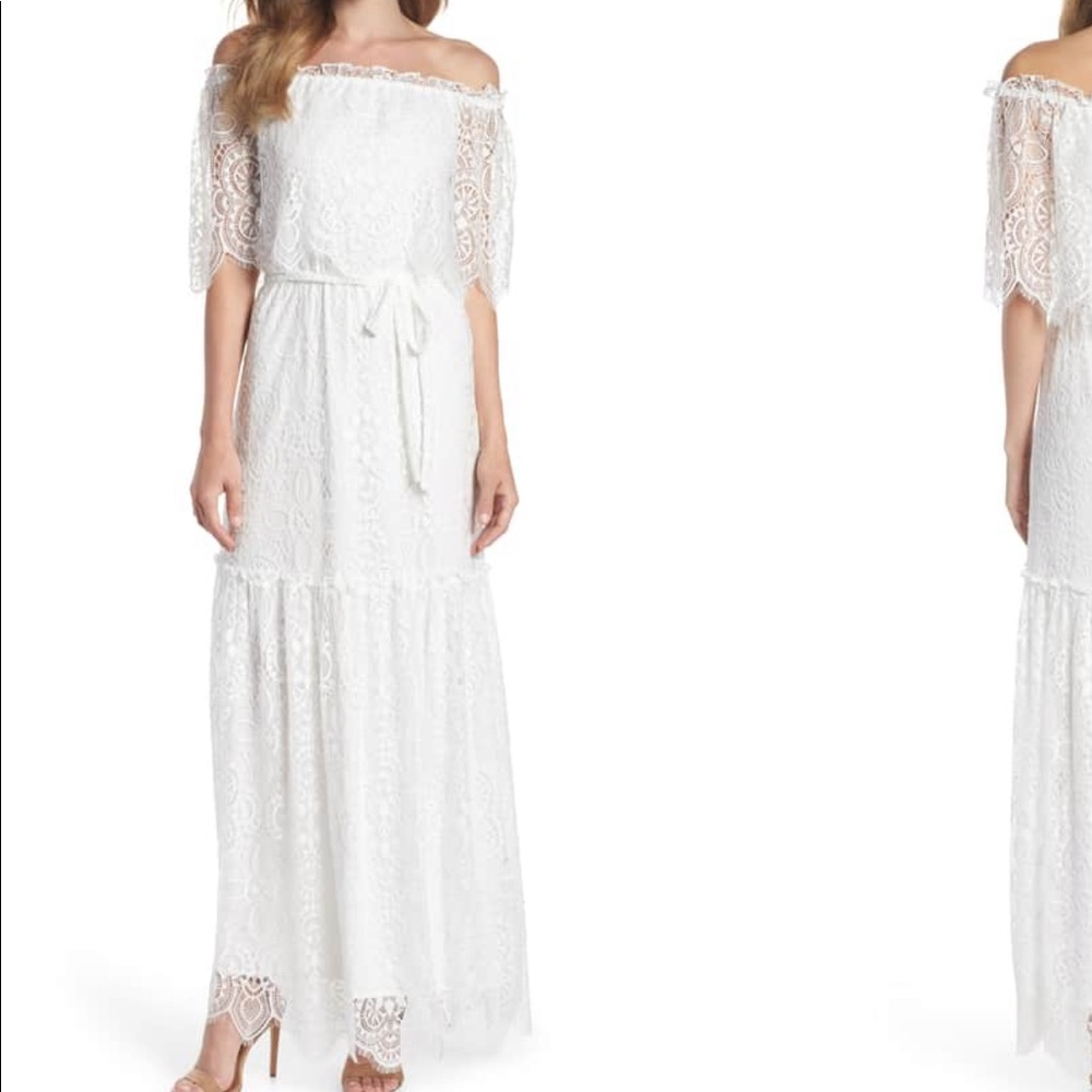 Ivory off-the-shoulder maxi dress